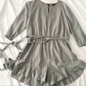 Charcoal and White Stripe Romper